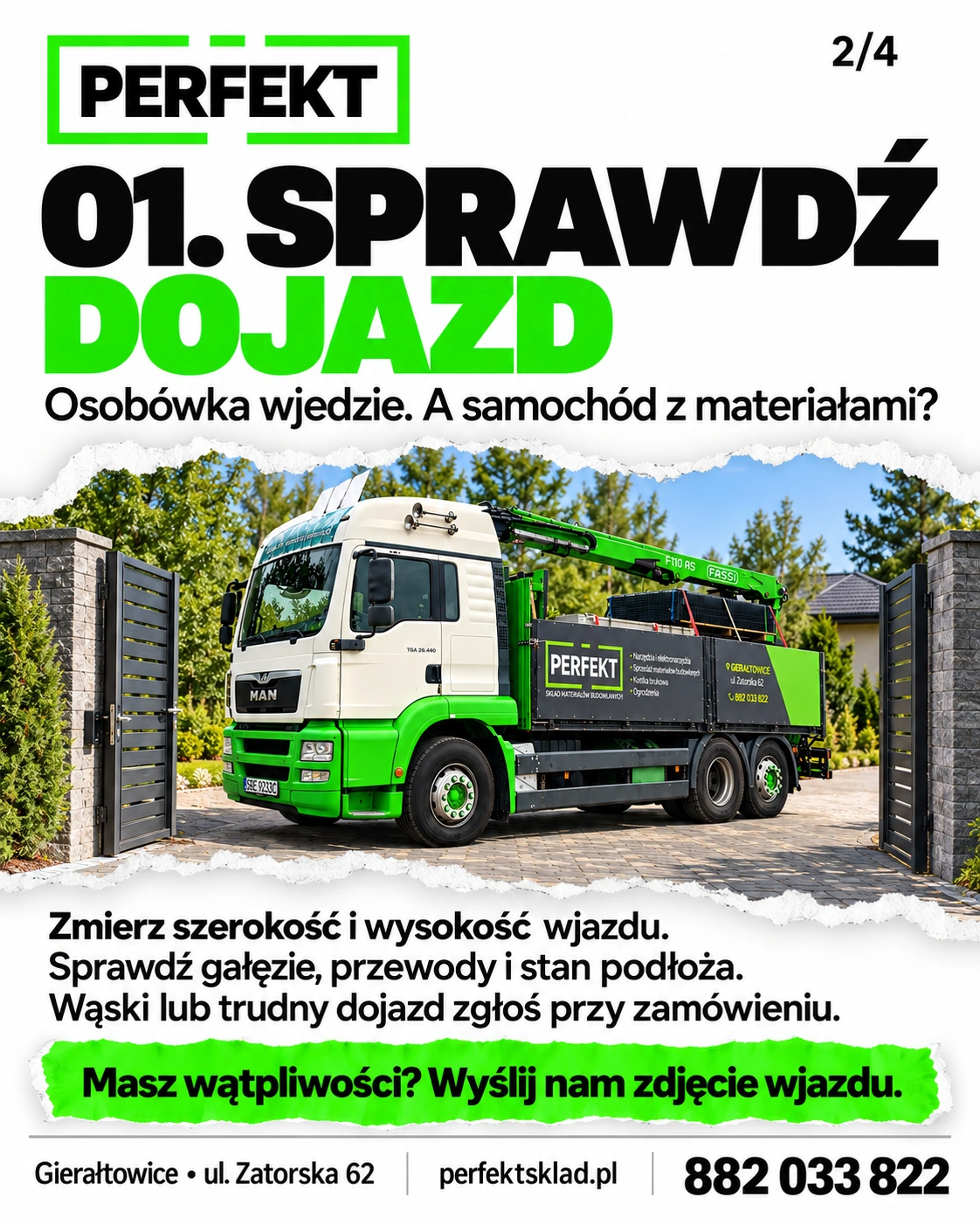 Drugi slajd karuzeli Perfekt Składu: sprawdzenie dojazdu przed dostawą materiałów